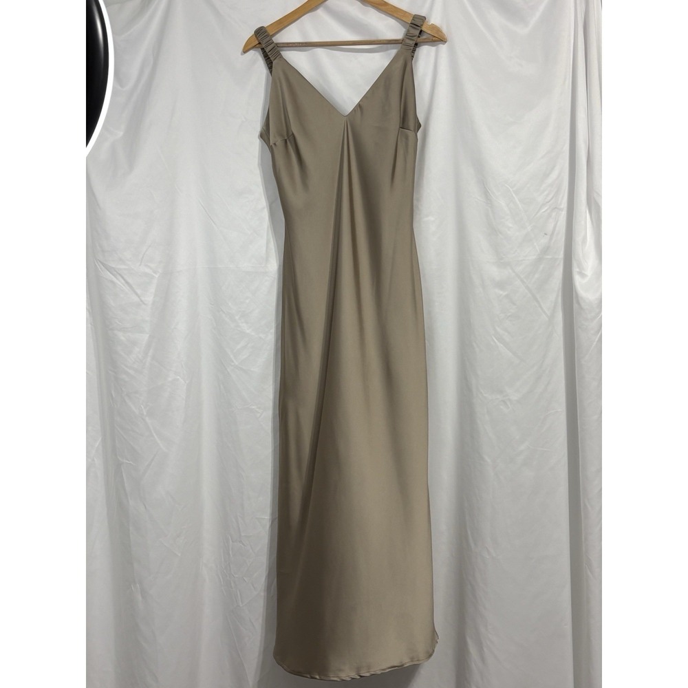 A New Day Taupe Satin Slip Maxi Dress W Sz M 90s Minimalist Quiet Luxury